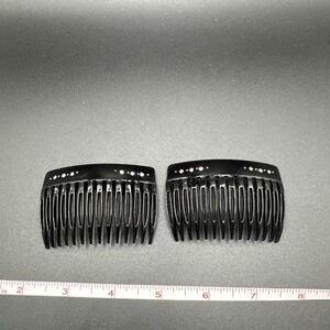 Vintage Black Plastic with Crystal Accents Side Hair Comb - Italy - Set of 2